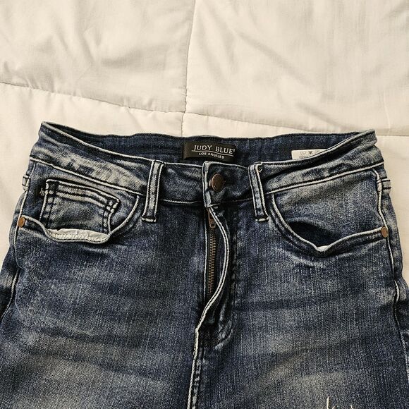 Judy Blue Jeans Womens 27 Blue Relaxed Fit Crop Raw Hem High-Rise Stretch - Picture 4 of 10